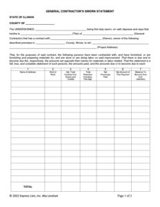 Illinois General Contractor Sworn Statement preview image